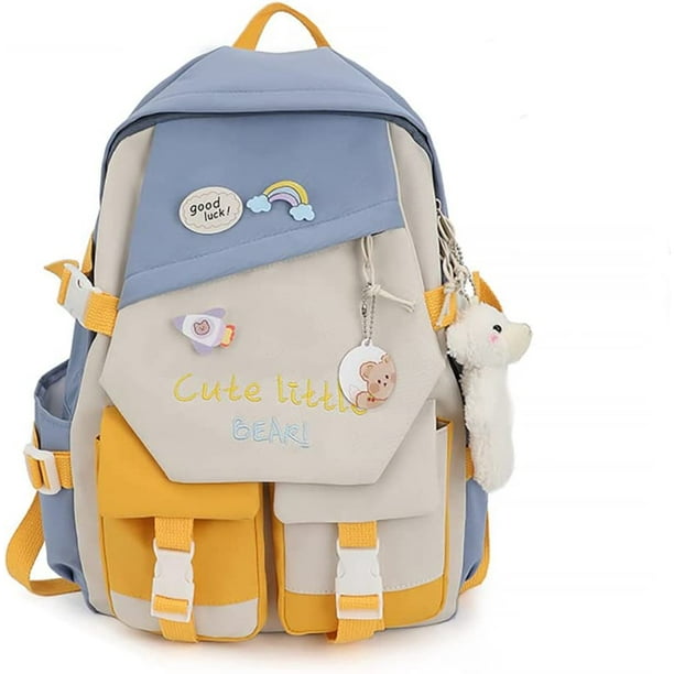 Htooq Aesthetic School Bags With Kawaii Pin And Cute Accessories Kawaii Backpack For Teen Girls (B-Blue) Other 