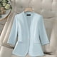thumbnail image 1 of Blazer de mujer, moda informal, color liso, bolsillo, cuello vuelto, manga 3/4, blusa de dacrón, 1 of 5