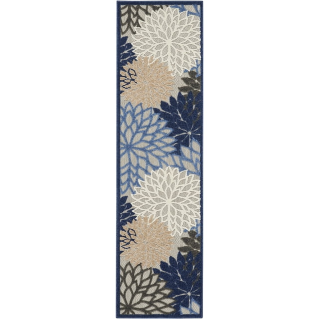 homeroots home decor 384813 2’ x 6’ Blue Large Floral Indoor Outdoor Runner Rug