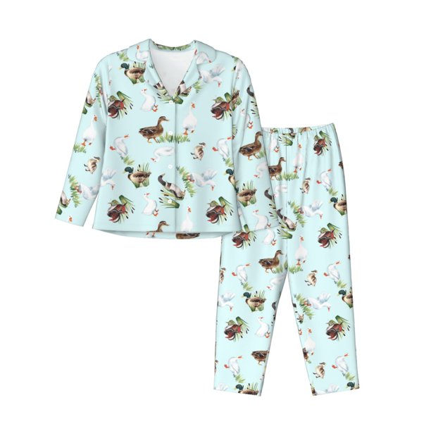 Fotbe Duck Animals Farm Conjunto de Pijama de Manga Larga para Mujer con Estampado, Ropa de Dormir de 2 Piezas, Conjunto de Casa Suave y Cómodo con Bolsillos-XX-Large