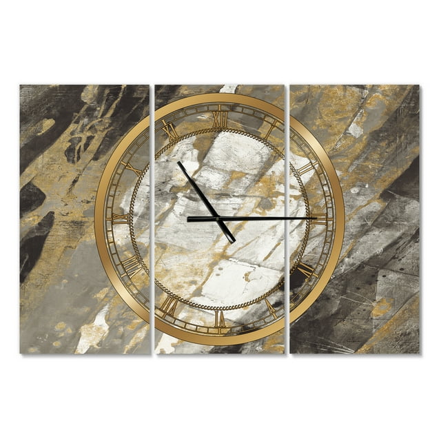 DesignArt Horloge Murale Grande Abstraite Peinte Or, Noir et Blanc