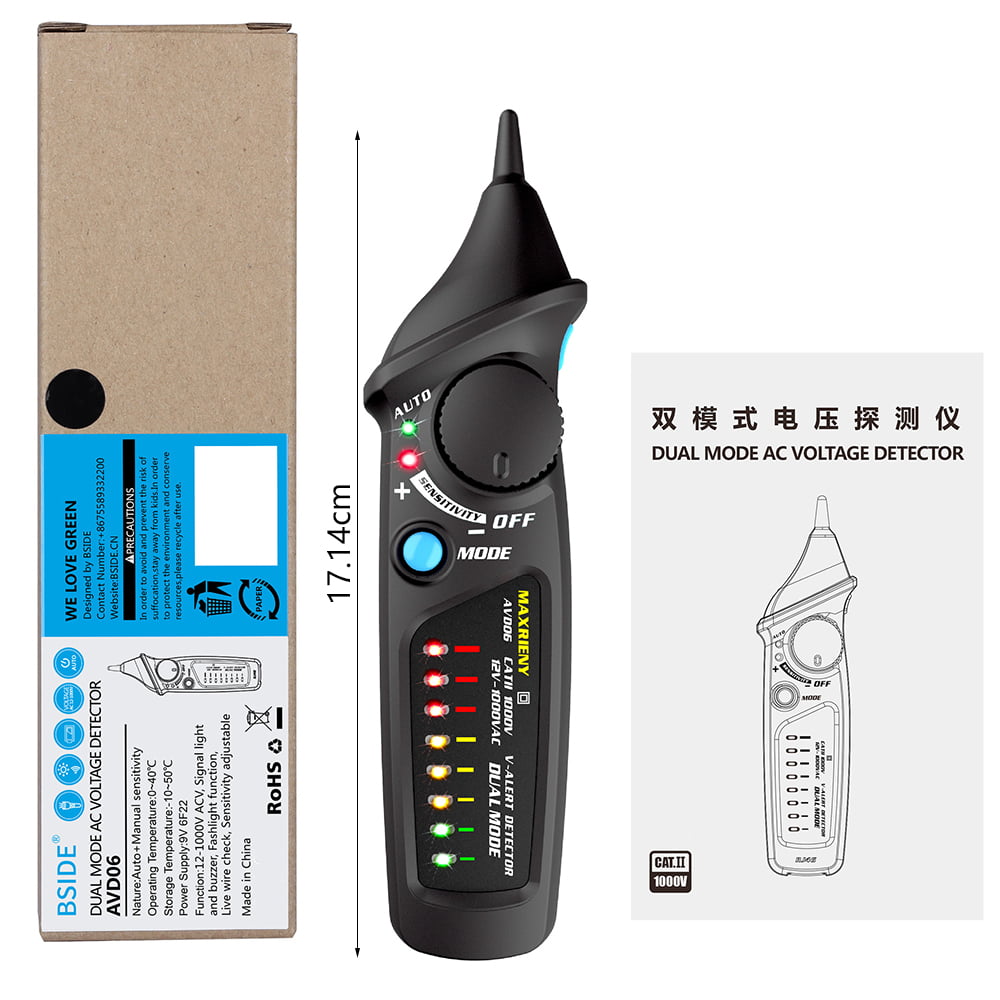 12-1000V Non-Contact Voltage Tester Auto Manual Mode NCV Live-Wire Check Pen 