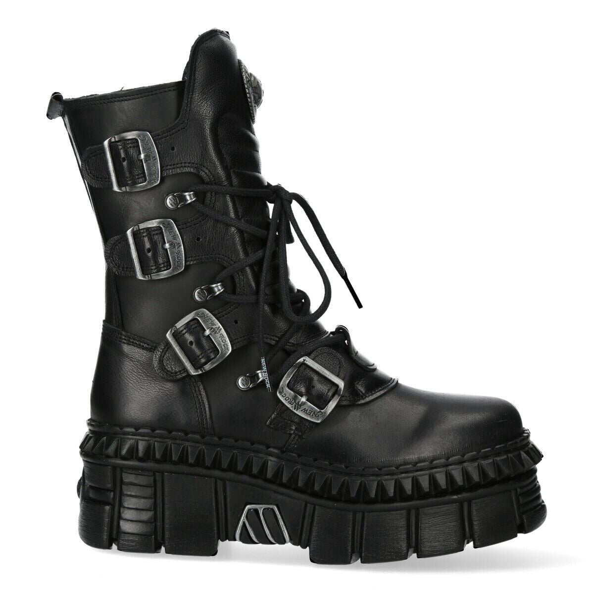 New Rock Boots WALL106-S25 Unisex Metallic Black Leather Platform