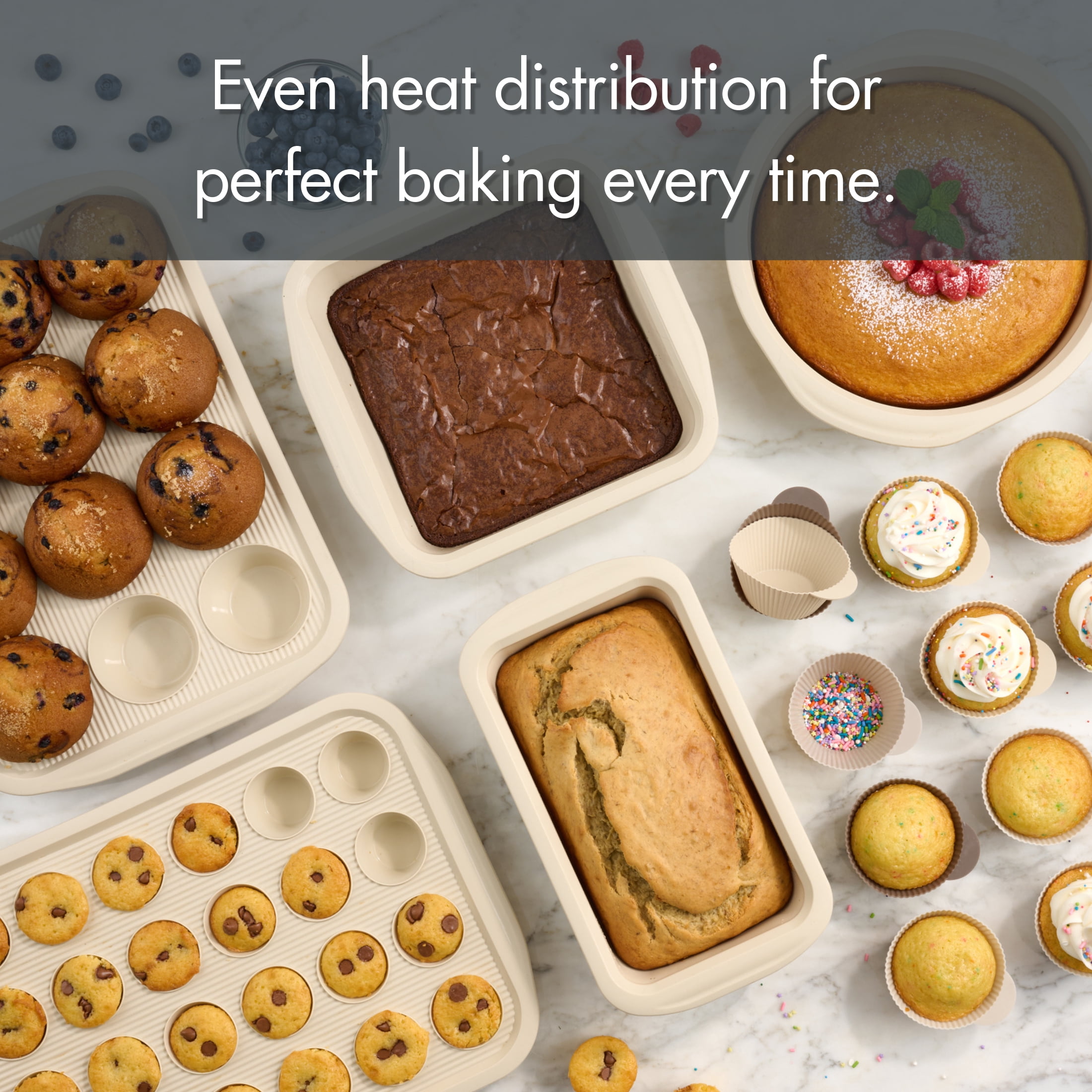 Mainstays 17-Piece Silicone Bakeware Set with Reinforced Steel Frame and Reusable Baking Cups, Papyrus Beige