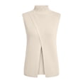 thumbnail image 4 of Fewfanhot Women's Mock Neck Knit Sleeveless Vest, Asymmetrical Wrap Split Sweater Tank, Casual Loose Fit Knitwear Top, S-XL, 4 of 7