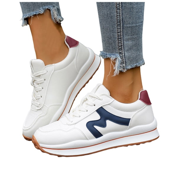 Rokment Womens Memory Foam Platform White Fashion Sneakers Walking Running Shoes 2026 Spring Fall Trendy Comfortable Leather Chunky Tennis Casual Shoes Blue Size 6.5