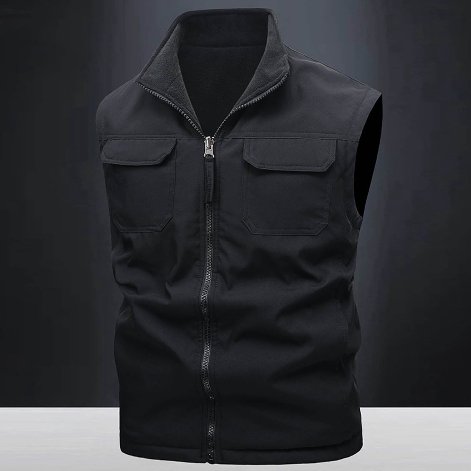 Zedker Men's Windproof Lightweight Golf Vest Outerwear Softshell Sleeveless Jacket for Running Hiking Sports with Pockets Black XXXL