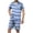 Blue, variant on YABCSAZ Mens Pajama Set Short Slevee V Neck Striped Button Down Shirt Tops and Wide Leg Bermuda Shorts Summer Casual Loose Fit Sleepwear Outfits Home Lounge Set