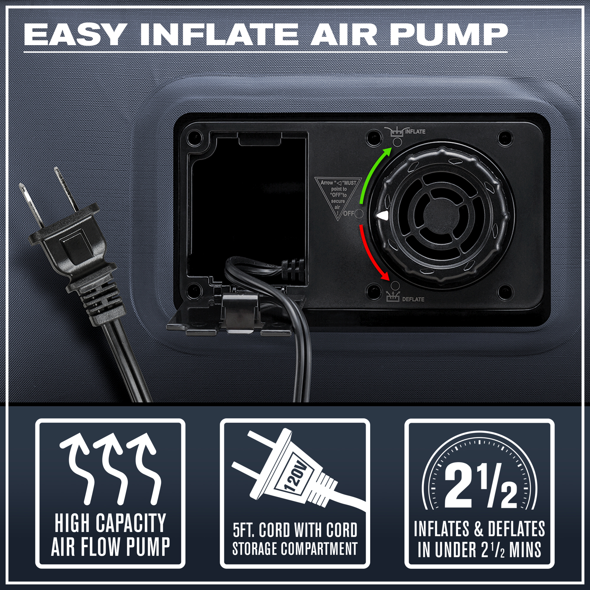 Pittman - Queen Air Mattress with Built-in Pump - 18" Inflatable Air Bed - Self Inflation & Deflation