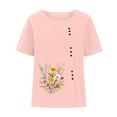 thumbnail image 4 of Mceream Women Linen Shirts and Blouses Floral Print Summer Crew Neck Tunic Tops Casual Short Sleeve Gauze Loose Fit Cotton Blouses 2026 Trendy Clothing Plus Size Pink XL, 4 of 5
