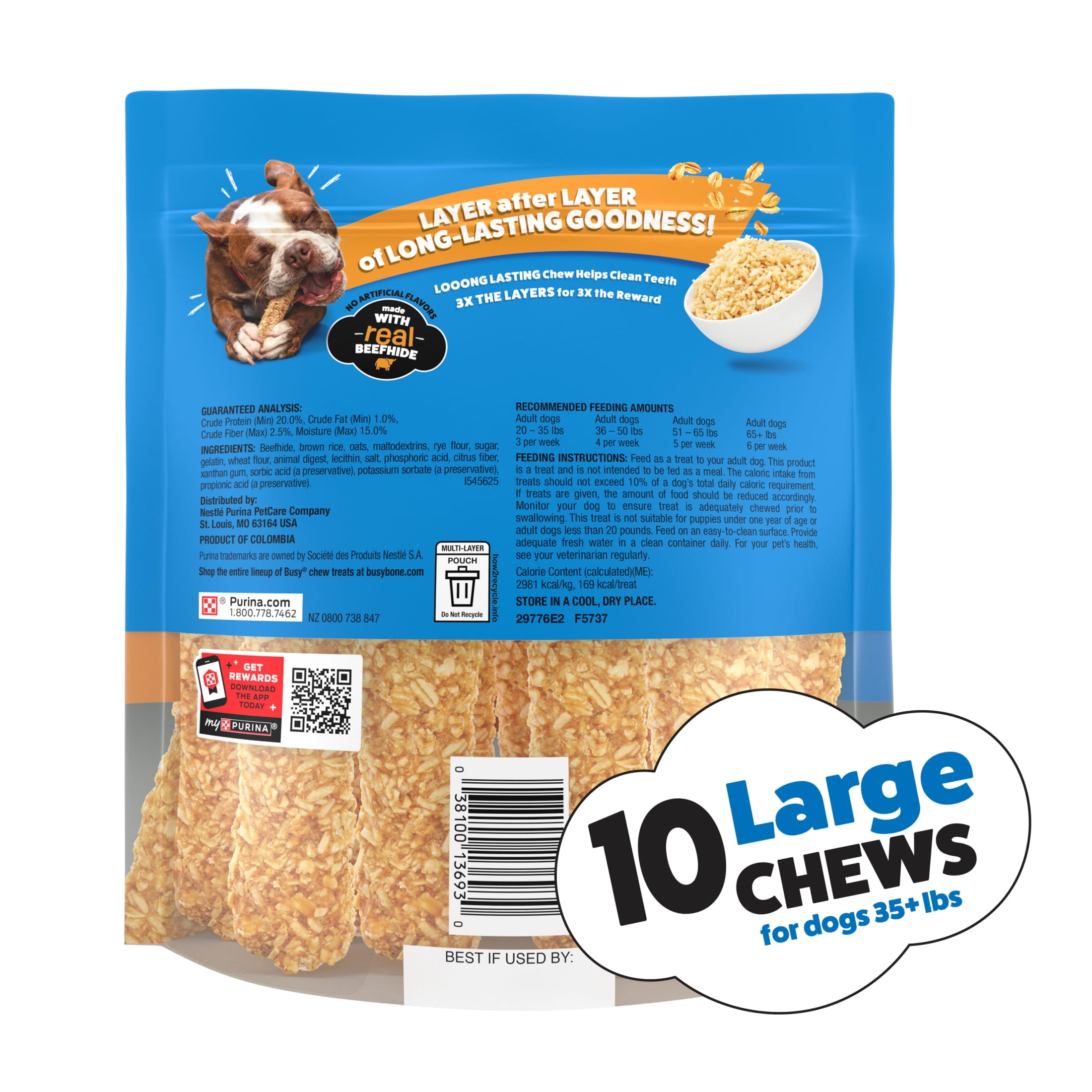 Purina Busy Chewnola Large Breed Beefhide Chews for Dogs, Long-Lasting Dog Snacks, 20 oz, 4 Pack