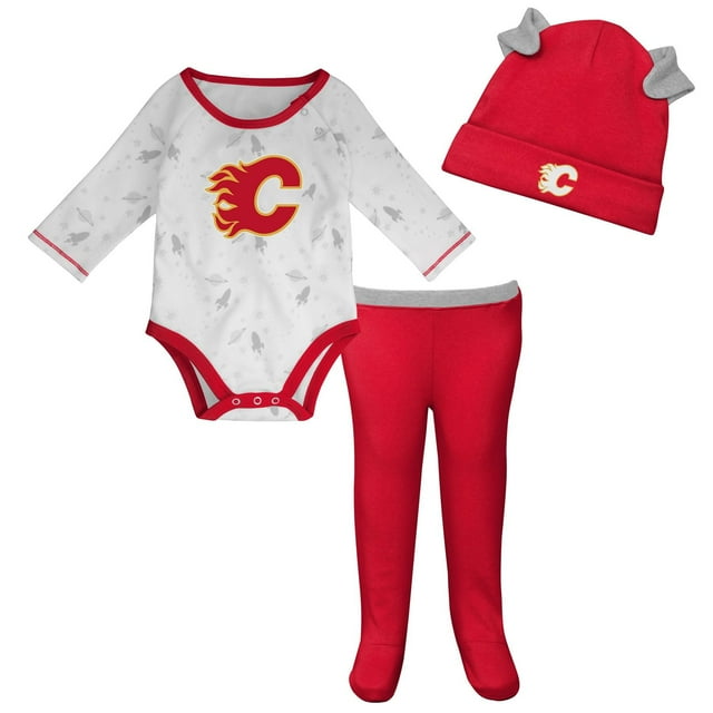 Newborn Calgary Flames Dream Team Long Sleeve Creeper, Pant, and Hat Set - Size 0-3 Months