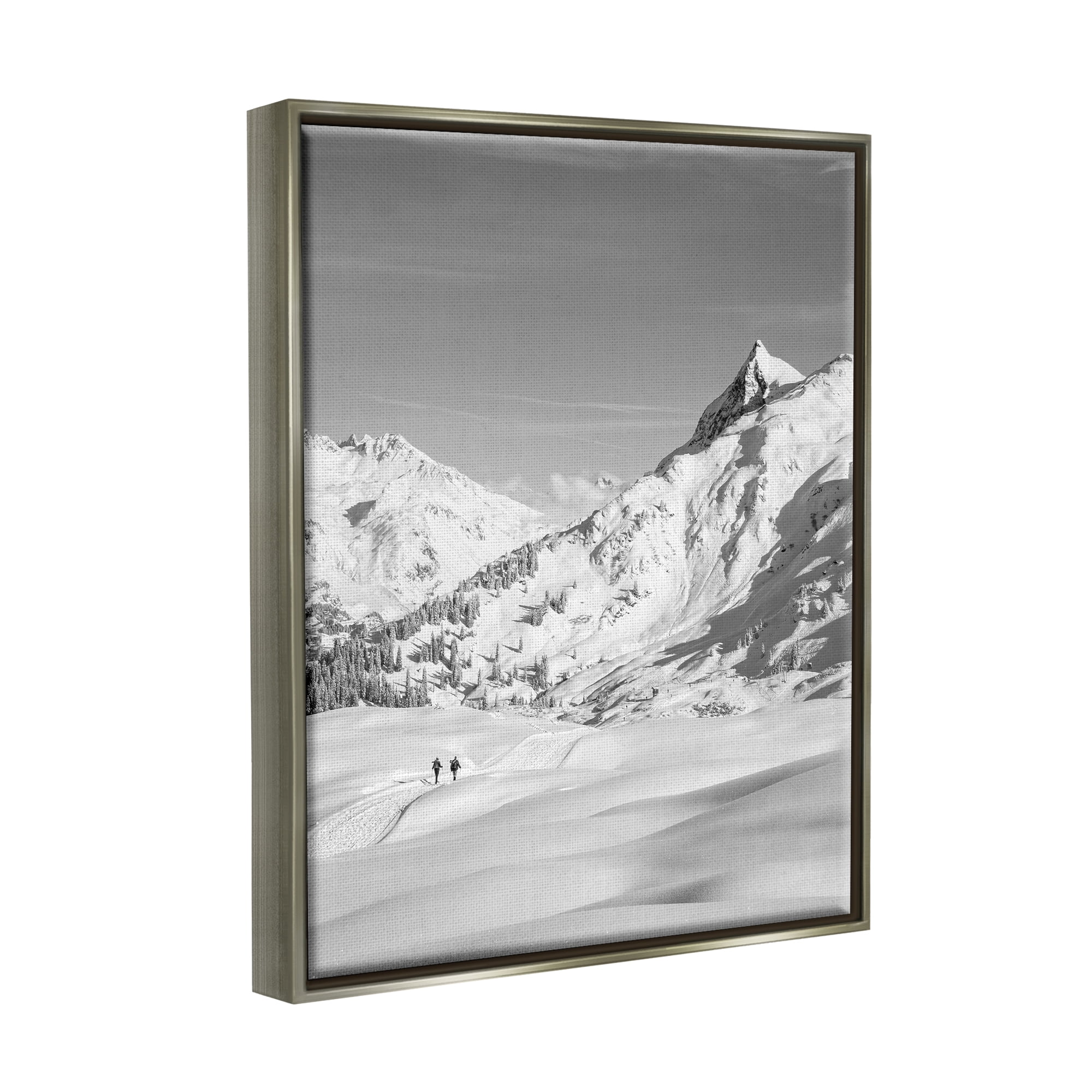 Stupell Industries Hikers Trekking Winter Mountain Landscape Photography Gray Floater Framed Art Print Wall Art