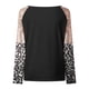 thumbnail image 4 of Camisa de manga larga con lentejuelas en contraste para mujer de Honeeladyy, blusa informal cómoda con cuello redondo y pespuntes, color negro, 4 of 4