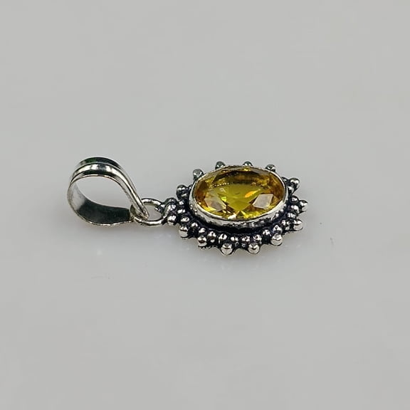 Oval Yellow Citrine Gemstone Pendant 925 Sterling Silver Polished Handmade Jewelry Small Pendant 1.4" Inch