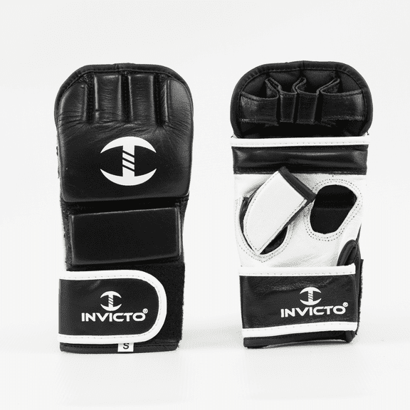 Invicto MMA Gloves Genuine Leather - Shadow Fury, Professional Training & Sparring Gloves, Adjustable Wrist Support, Sizes S–XL