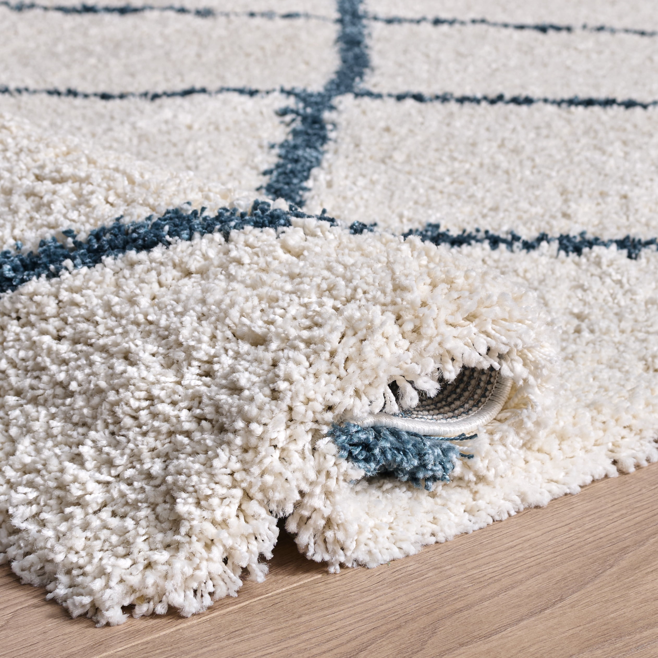 Safavieh Hudson Amias Geometric Shag Area Rug, Ivory/Steel Blue, 9' x 9' Round