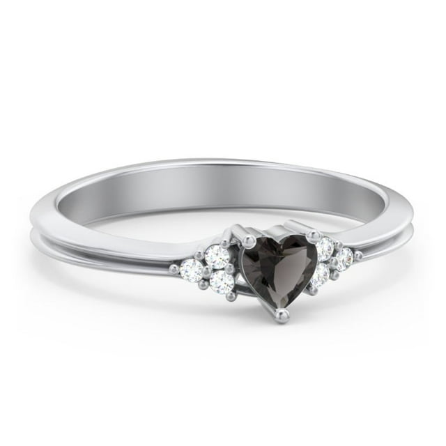 Birthstone Heart Ring with Shoulder Accents - Smokey Quartz (June)