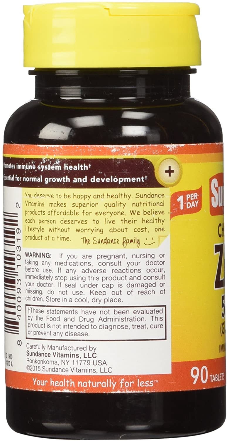 Sundance Chelated Zinc Gluconate Vitamin Antioxidant Non-GMO, 90ct, 6-Pack