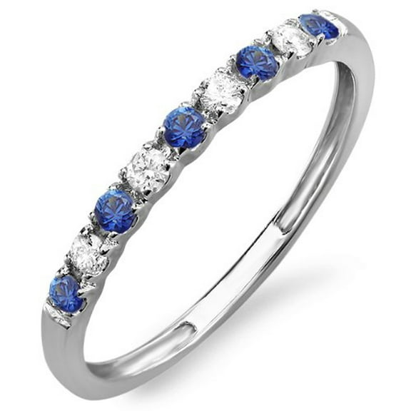 Dazzlingrock Collection 18K Round Blue Sapphire And White Diamond Anniversary Wedding Band Enhancer Guard, White Gold, Size 9