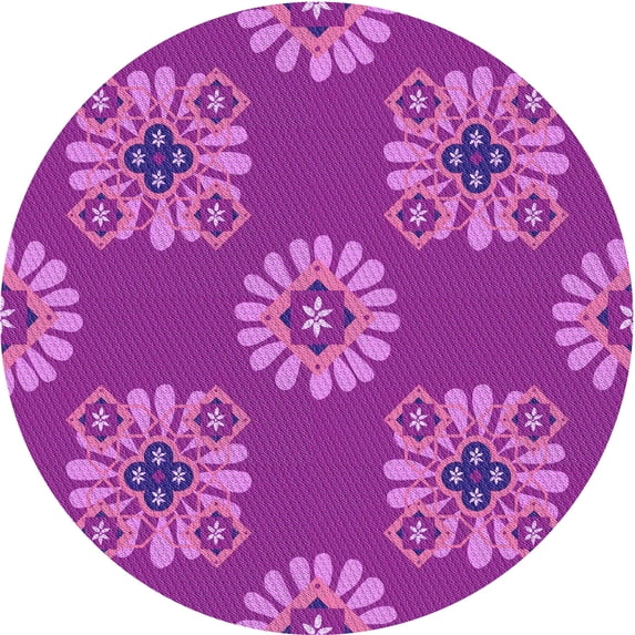 Ahgly Company Machine Washable Indoor Round Transitional Fuchsia or Magenta Purple Area Rugs, 8' Round