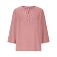 thumbnail image 5 of Women's Summer 3/4 Sleeve V Neck Hollow Out Top Shirts Blouses, Solid Color Loose Fit Boho Chic, Casual Vacation Beach Party Night Out Fashion Essential Gift | Aestivo,Pink M, 5 of 9