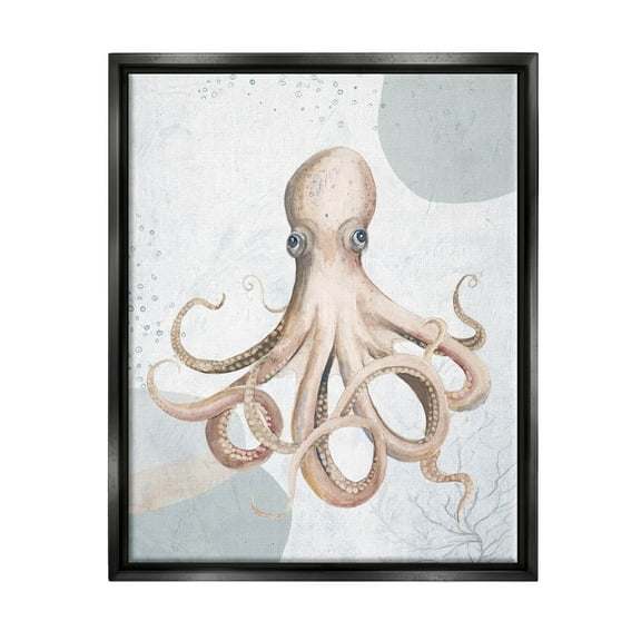 Stupell Industries Aquatic Octopus Sea Life Graphic Art Jet Black Floating Framed Canvas Print Wall Art, Design by Patricia Pinto