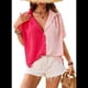 thumbnail image 3 of Blusas Casuales Clásicas de Corte Abotonado para Mujer, de Corta, Estilo Hawaiano para Vacaciones en la Playa, Color Rojo Polvo L, 3 of 6