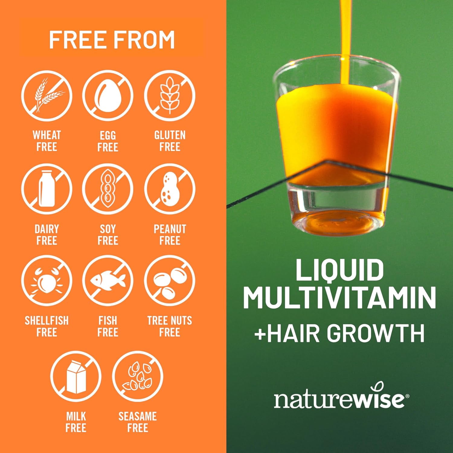 NatureWise Liquid Multivitamin Hair Growth - Sugar Free Peach Mango - 15 floz[15 Servings]