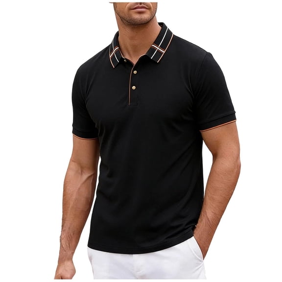 YODETEY Men’s Classic Casual Button Collar Shirts with Short Sleeve,Big and Tall Black,Size M-4XL