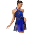 thumbnail image 3 of iiniim Women's Figure Ice Skating Dress Shiny Rhinestones Halter Lyrical Ballet Dancewear Navy Blue S, 3 of 7