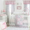 The Peanut Shell 4 Piece Baby Crib Bedding Set - Pink and Grey Damask Patchwork - 100% Cotton Quilt, Dust Ruffle, Fitted Sheet, and Mobile