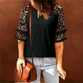 thumbnail image 2 of Cyber&Monday Deals USSUMA Leopard Print T-Shirts for Women Trendy Color Block Basic Women's Shirts and Blouses 3/4 Sleeve Women Tops Dressy Casual Summer Round Neck Plus Tunics Beach, 2 of 8