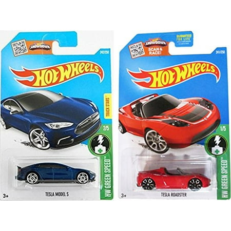 Hot Wheels 2016 Red Tesla Roadster And Blue Model S