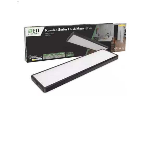 ETI 1’ x 4’ Runden LED Linear Flush Mount Black, 4700 Lumen, 3CCT Color Preference, Dimmable, 120-Volt, C05016402A
