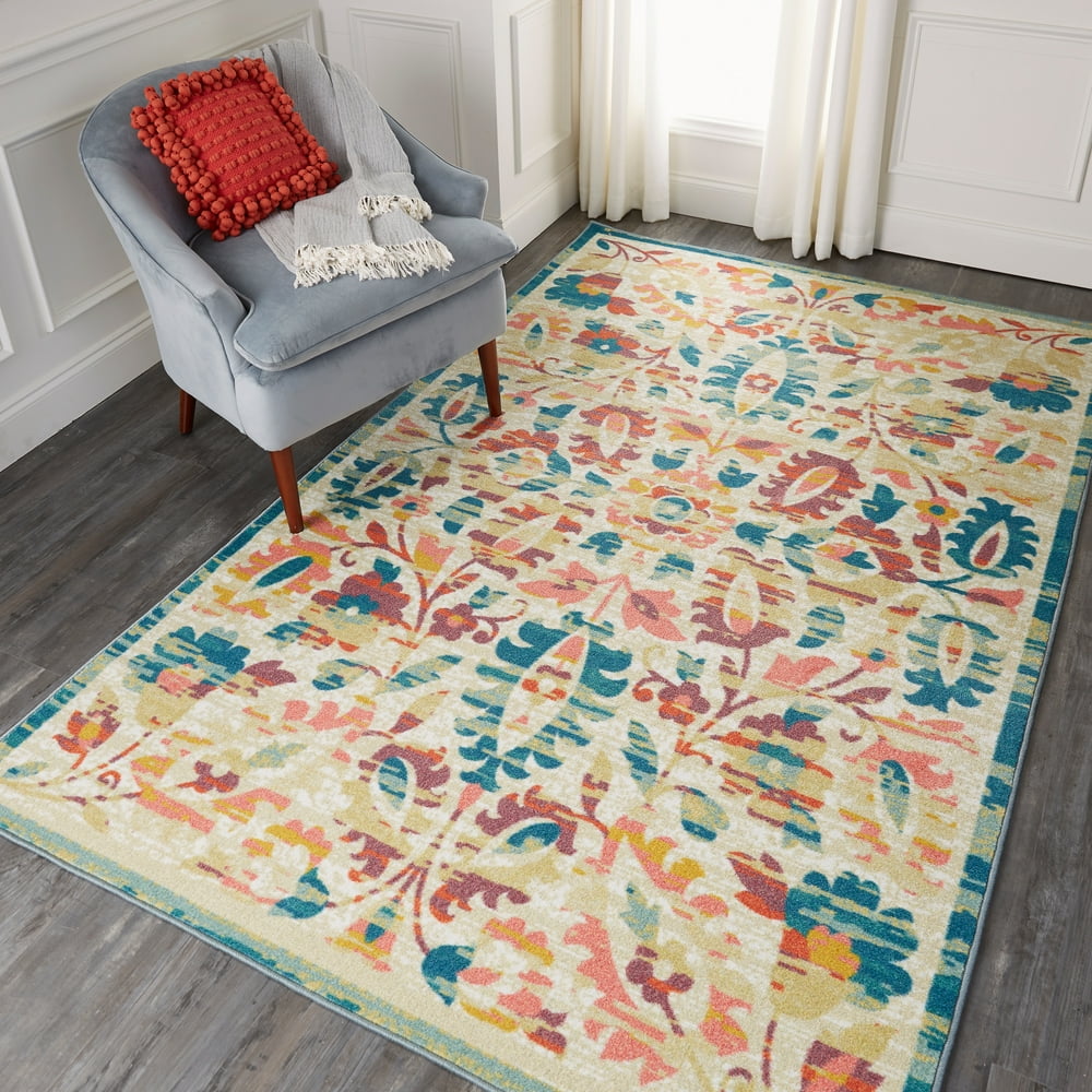 Mohawk Home Prismatic Floral Teal Traditional Floral Precision Printed