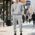thumbnail image 5 of Stamzod Fall Tracksuit Men 2 Piece Solid Color Crewneck Long Sleeve Sweatshirt and Cargo Pants Casual Athletic Oversized Sweatsuits for Men Gray C L, 5 of 7