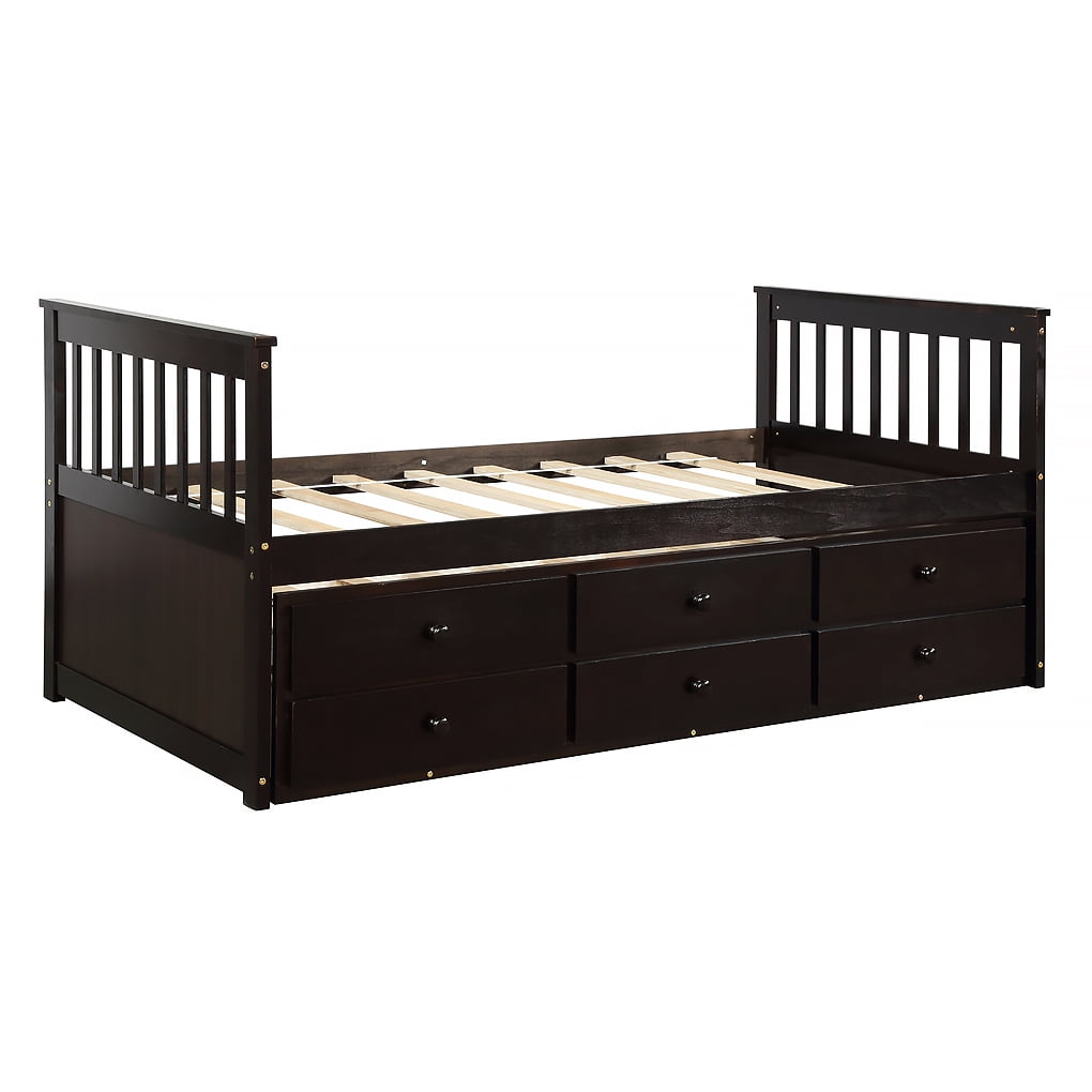 Irene Inevent Twin-size Daybed with Trundle Wooden Slatted Bed Frame ...