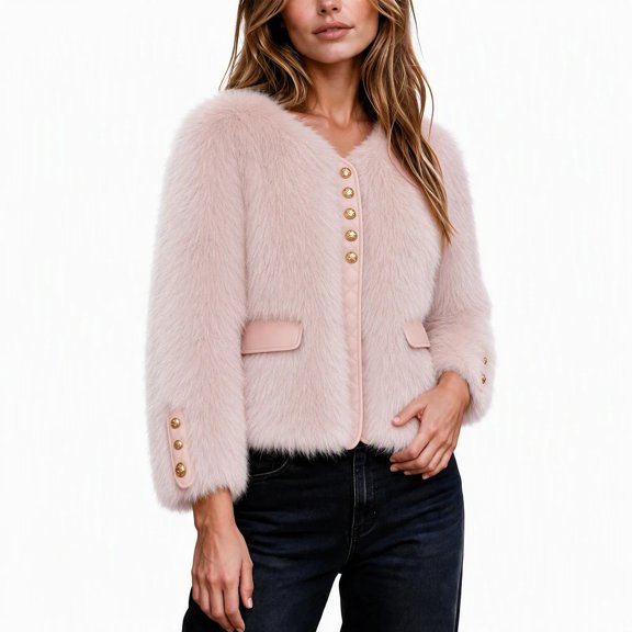 LEBONYARD Fuzzy Faux Fur Coats for Women Cropped Jacket Long Sleeve Trendy Winter Outerwear