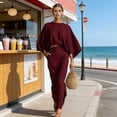 thumbnail image 4 of Quixlent Summer 2 Piece Skirt Sets for Women Batwing Long Sleeve Top And High Waist Ruched Maxi Skirt Matching Set Summer Vacation Lounge Outfits, 4 of 7
