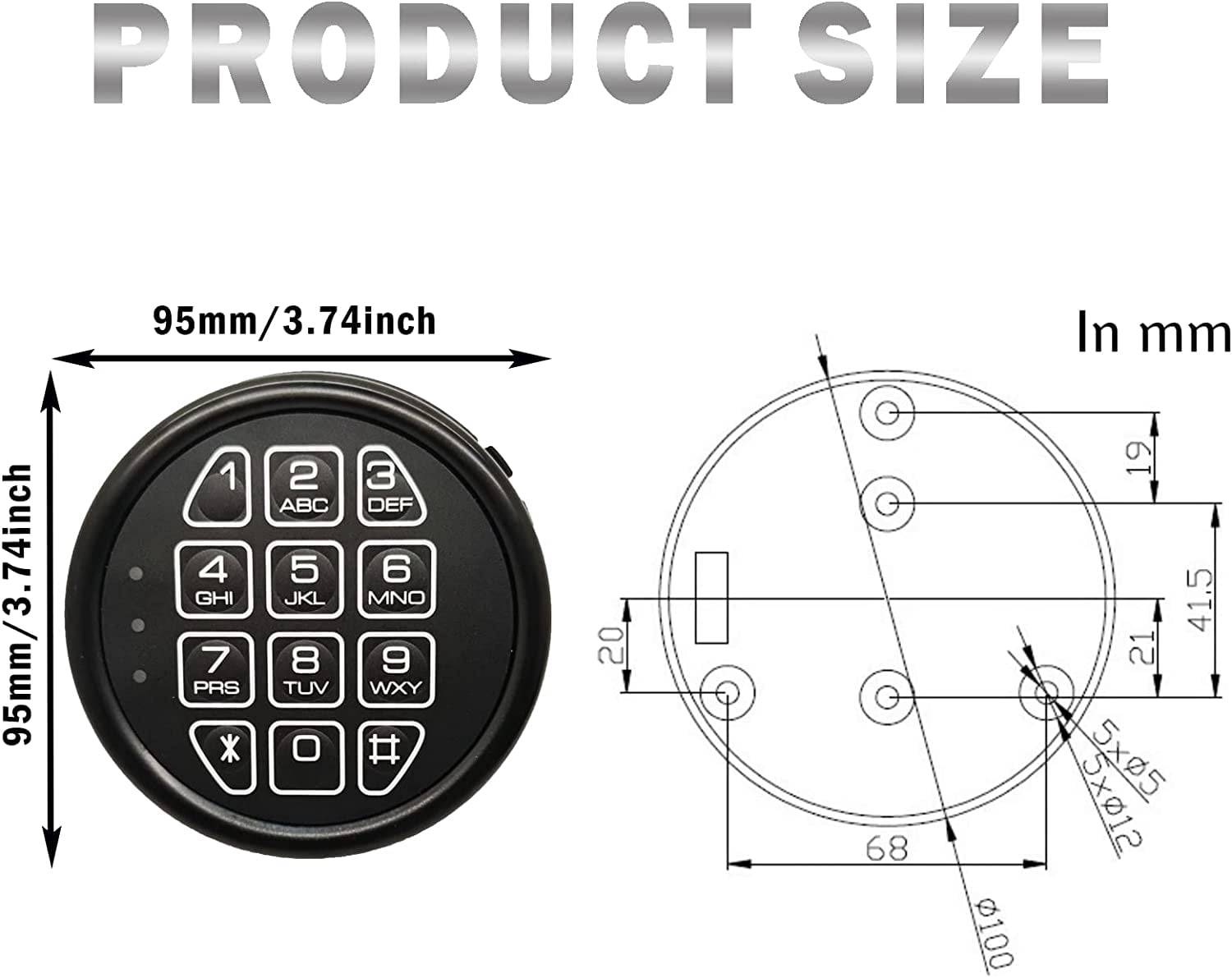 Gun Safe Replacement Black Keypad Gun Safe Lock, Solenoid Mechanism 2 Override Keys