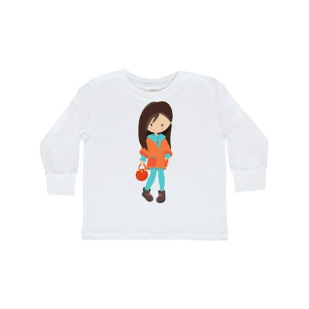 

Inktastic Fashion Girl Brown Hair Orange Jacket Leggings Gift Toddler Toddler Girl Long Sleeve T-Shirt