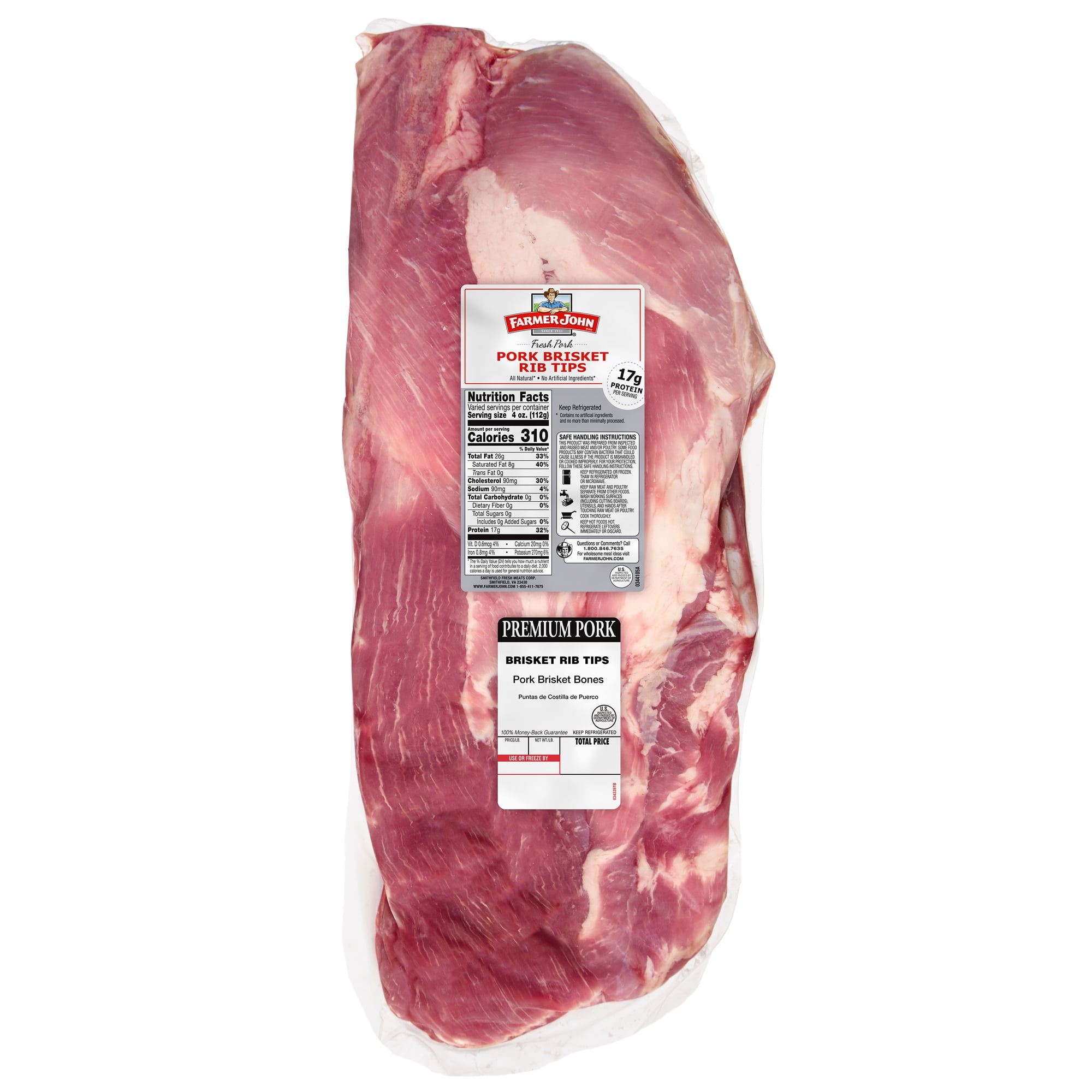 Farmer John, Brisket Bones/Tips, Pork, 2-3.5lb (Fresh), 17 Grams of Protein per 4 oz Serving