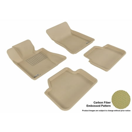 - 3D MAXpider Stylish Custom Fit All Weather Floor Mats for 2004-2010 BMW X3 (E83) Front & Second Row in Tan with Carbon Fiber Look