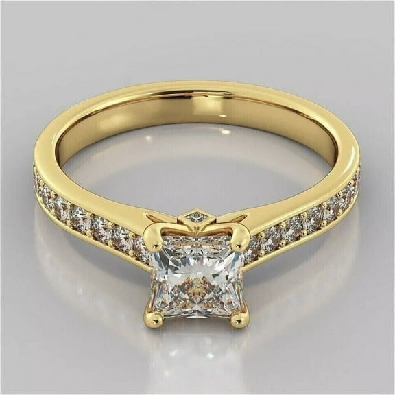 Moissanite Ring Princess Cut 2Ct Women’s Natural in Yellow Gold Plated 14K