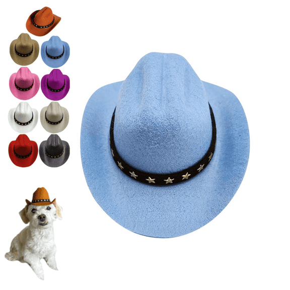 1Pc Pet Cowboy Hat, Felt Pet Costume Headwear, Adjustable Western Style Hat for Cat Small Dog Party Cosplay Dress‑Up, Royal Blue S
