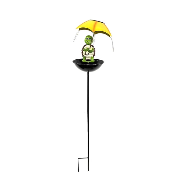 SLYNSHome Solar Bird Feeder Frog Garden Decor Metal Umbrella Bird Bath Tray with Solar Lights with Stake Hummingbird Feeder for Yard Patio