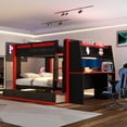 thumbnail image 4 of Mirightone Wood Full over Full Bunk Bed with Gaming Desk and LED light, Bunk Bed with Storage Drawers and Bookshelves, Full Bunk Bed for Adults Teens, Red+Black, 4 of 8