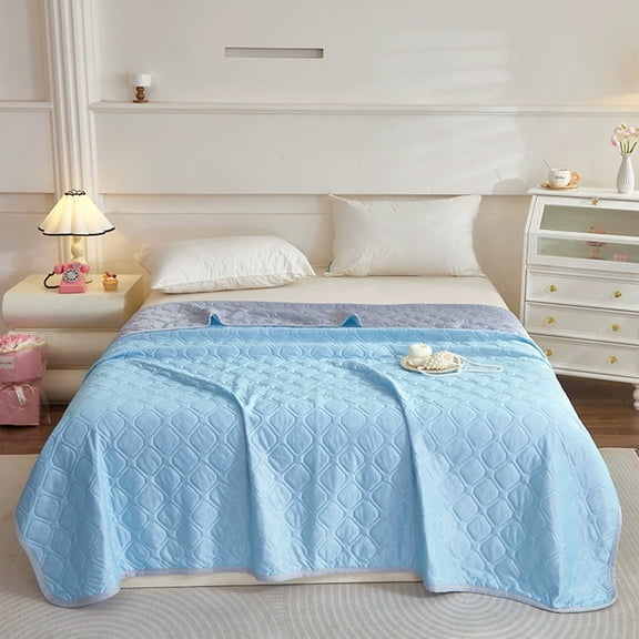 Qocolhg Quilt for King Bed Washable - Cooling Blankets for Hot Sleepers, Skin-friendly Plain Printed Washed Cotton Summer Quilt, Oversized Bedding Soft Coverlet Quilts King Size, Clearance, Blue