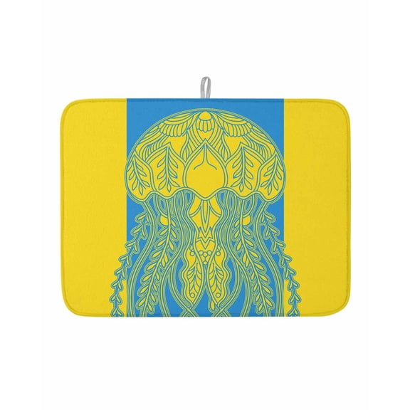 Dish Drying Mat for Kitchen Counter Jellyfish Drying Pad Absorbent Drying Mats for Countertops Sinks Draining Racks Blue Yellow Stripes Lines Reversible Drainer Kitchen Accessories 18x24 Inch